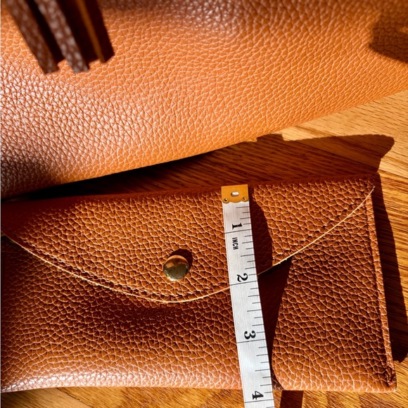 Hoxis Minimalist Clean Cut Tote Camel Color ShoulderHandbag Pebbled Faux Leather - Picture 8 of 13